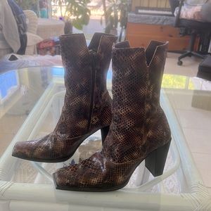 Faux snakeskin heeled boots